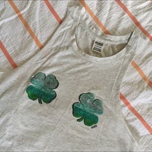 PINK sequin shamrock tank, sz S